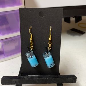 Homemade Blue Boba Tea Earrings!